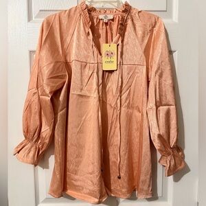 entro Peach Satin Ruffle Neck Blouse